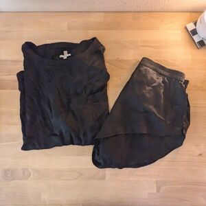 Lunya silk black sleep shirt and shorts set